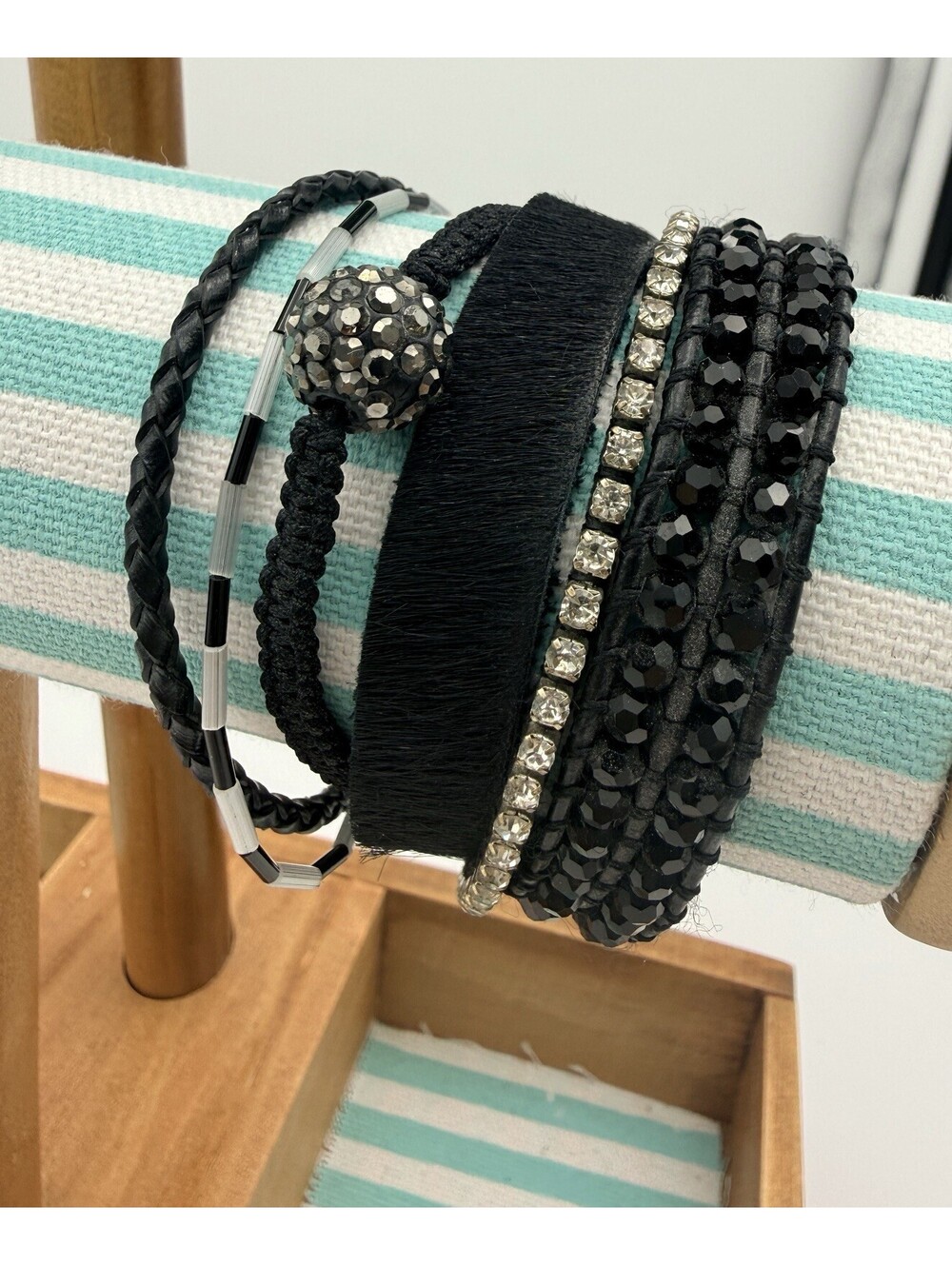 Victoria Emerson Black Beaded Multi String Bracelet 7.5" Long